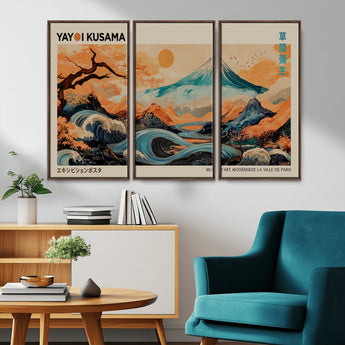 22373530-MGV-CV-36X24-Japanese Mt Fuji Wave Art Print – Ukiyo e Inspired Sun & Cherry Blossom Poster, Traditional Asian Landscape Painting, Modern