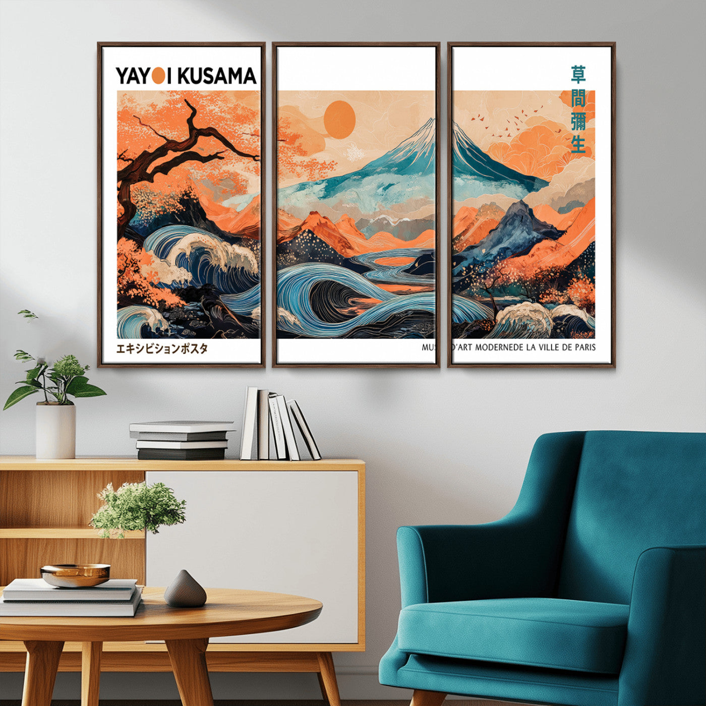 88785870-MGV-CV-36X24-Japanese Great Wave & Mt Fuji Wall Art – Ukiyo e Style Landscape Print with Flowing River, Autumn Mountain Poster, Oriental Asian