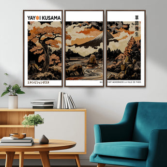 96372548-MGV-CV-36X24-Japanese Landscape Wall Art Print – Mt. Fuji Poster with Bonsai Tree & River, Ukiyo-e Inspired Modern Japanese Artwork, Autumn