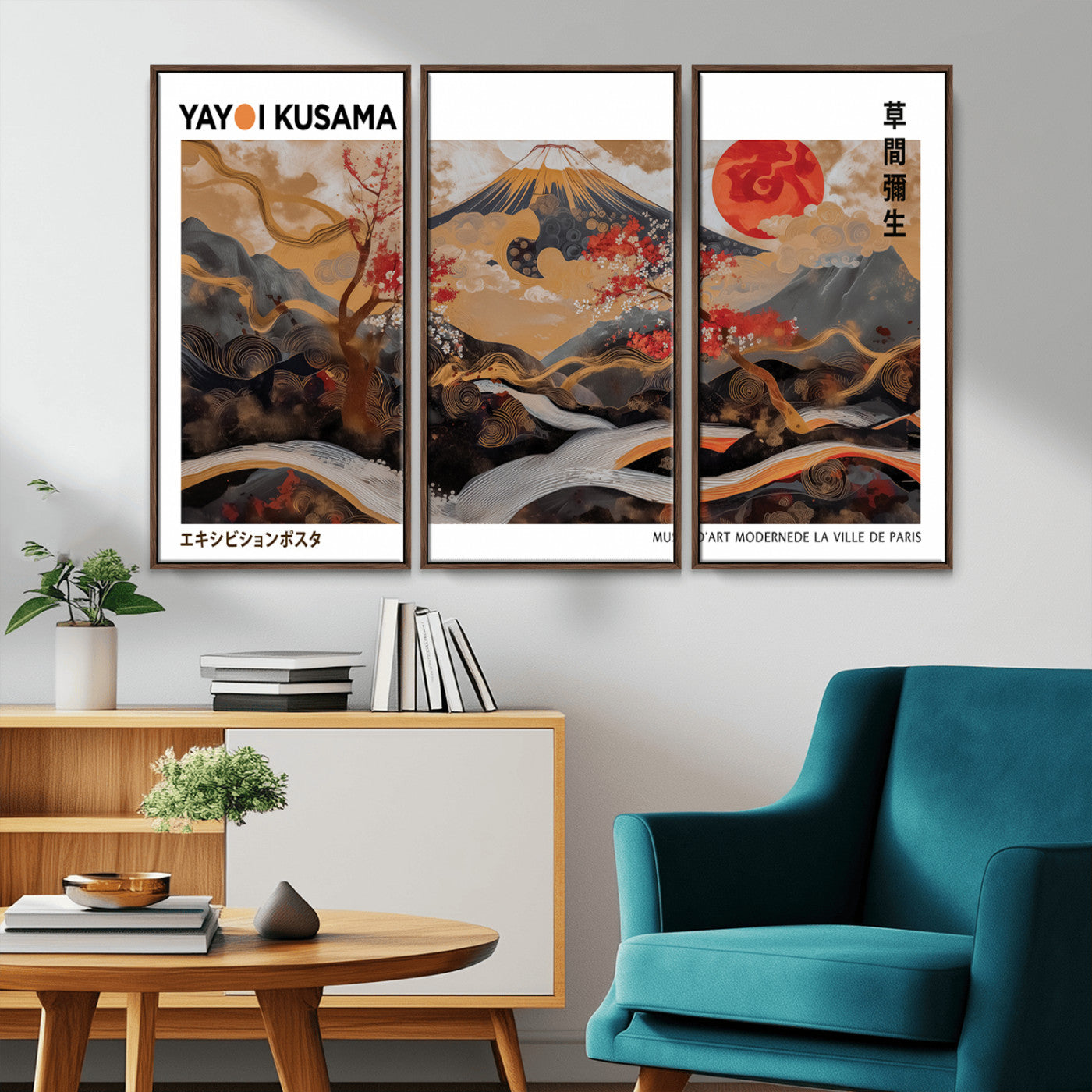 85375874-MGV-CV-36X24-Mount Fuji Abstract Wall Art – Japanese Landscape Canvas Print, Cherry Blossom & Red Sun Painting, Elegant Modern Zen Asian Home