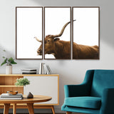 62566114-MGV-CV-36X24-Longhorn Cow Art Wall Art Canvas Print, Framed Rustic Animal Decor Art Picture Print, Texas Bull Photo Perfect Rustic Farmhouse