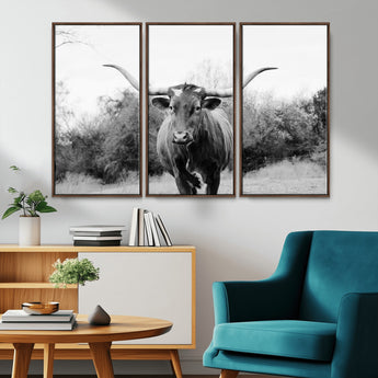97280319-MGV-CV-36X24-Longhorn Photography Wall Art Canvas Print, Framed Western Cow Decor Art Picture Print, Texas Ranch Style Perfect Rustic Farmhouse