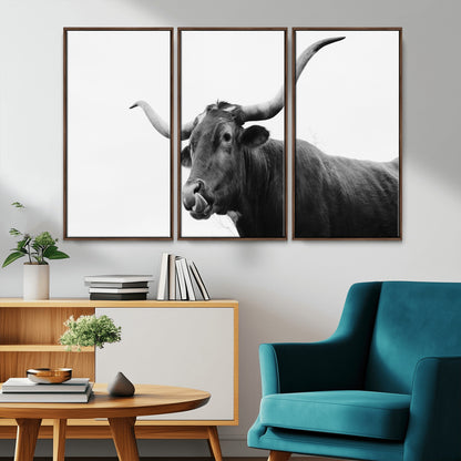 99244177-MGV-CV-36X24-Longhorn Photography Wall Art Canvas Print, Framed Western Cow Decor Art Picture Print, Black White Bull Perfect Modern Rustic