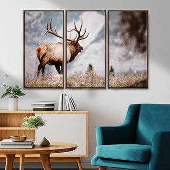 70489411-MGV-CV-36X24-Elk Photography Wall Art Canvas Print, Framed Mountain Wildlife Art Picture Print, Rustic Nature Decor Perfect Rustic Lodge Decor