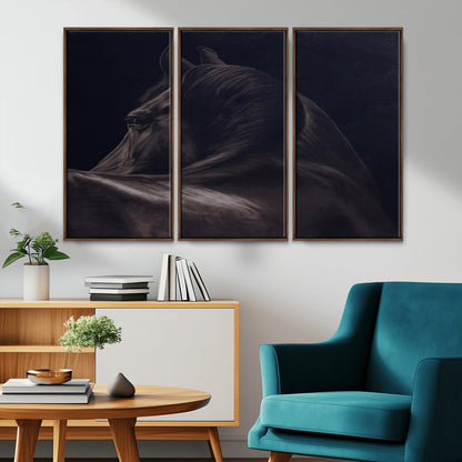 67026880-MGV-CV-36X24-Black Horse Portrait Wall Art Canvas Print, Framed Moody Horse Decor Art Picture Print, Equestrian Wall Style Perfect Masculine