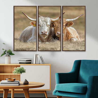 53388593-MGV-CV-36X24-Cow Photography Wall Art Canvas Print, Framed Rustic Animal Decor Art Picture Print, Texas Cow Pair Perfect Western Farmhouse