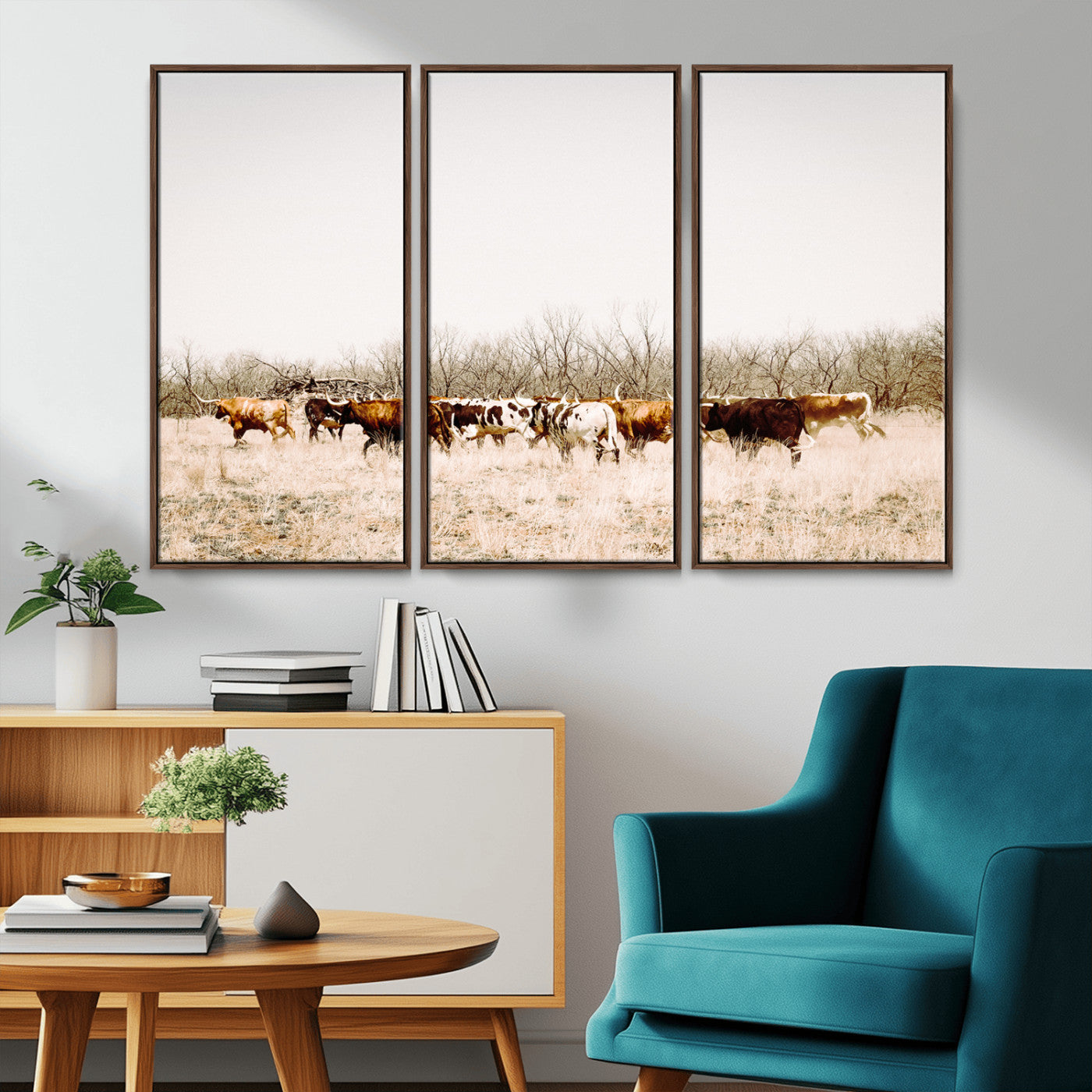 12454132-MGV-CV-36X24-Cow Herd Photography Wall Art Canvas Print, Framed Rustic Farmhouse Decor Art Picture Print, Western Ranch Style Perfect Rustic