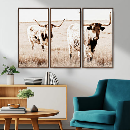39672786-MGV-CV-36X24-Rustic Cow Scene Wall Art Canvas Print, Framed Farmhouse Style Cattle Art Picture Print, Prairie Animal Duo Perfect Rustic Western