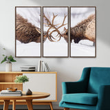 36507609-MGV-CV-36X24-Elk Clash Scene Wall Art Canvas Print, Framed Wildlife Strength Decor Art Picture Print, Snowy Forest Elk Perfect Rustic Lodge