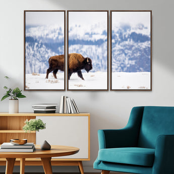 58512275-MGV-CV-36X24-Cowboy Aesthetic Wall Art Canvas Print, Framed Neutral Animal Theme Art Picture Print, Bison Ranch Style Perfect Rustic Western