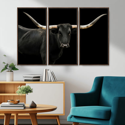 23572907-MGV-CV-36X24-Texas Longhorn Wall Art Canvas Print, Framed Rustic Western Decor Art Picture Print, Farmhouse Animal Perfect Modern Western