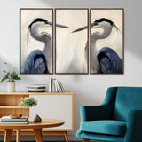 18230556-MGV-CV-36X24-Blue Heron Pair Wall Art Canvas Print, Framed Coastal Bird Theme Art Picture Print, Tranquil Wildlife Scene Perfect Coastal