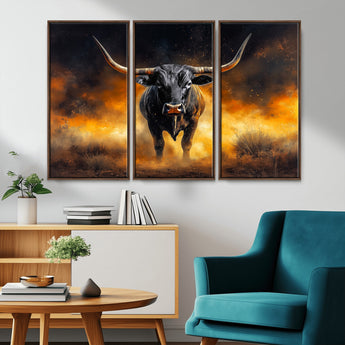 58293979-MGV-CV-36X24-Longhorn Canvas Wall Art Canvas Print, Framed Bold Bull Wall Art Art Picture Print, Western Animal Decor Perfect Western Dramatic