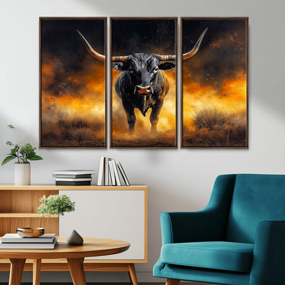 58293979-MGV-CV-36X24-Longhorn Canvas Wall Art Canvas Print, Framed Bold Bull Wall Art Art Picture Print, Western Animal Decor Perfect Western Dramatic