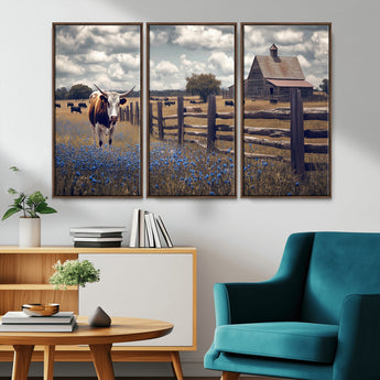 22296025-MGV-CV-36X24-Texas Longhorn Canvas Wall Art Canvas Print, Framed Rustic Barn Wall Art Art Picture Print, Farmhouse Cow Decor Perfect Rustic
