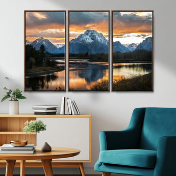 14130176-MGV-CV-36X24-Mountain Sunset Wall Art Canvas Print, Framed Alpine Wilderness Art Picture Print, Golden Hour Perfect Rustic Wilderness Decor