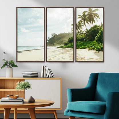 42984524-MGV-FC-48X32-3P_Walnut-Relaxing Beach Wall Art Canvas Print, Framed Ocean View Art Picture Print, Coastal Serenity Perfect Tropical Coastal Decor Artwork