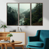 48497565-MGV-CV-36X24-Misty Forest Wall Art Canvas Print, Framed Foggy River Art Picture Print, Moody Landscape Perfect Moody Wilderness Decor Artwork