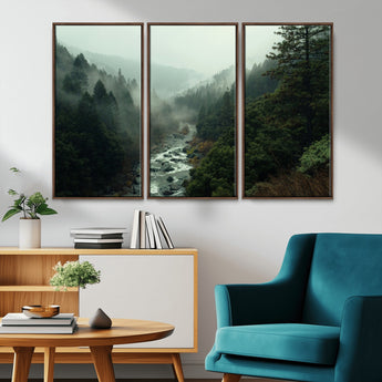48497565-MGV-CV-36X24-Misty Forest Wall Art Canvas Print, Framed Foggy River Art Picture Print, Moody Landscape Perfect Moody Wilderness Decor Artwork