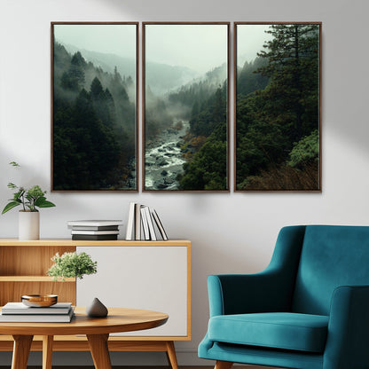 48497565-MGV-CV-36X24-Misty Forest Wall Art Canvas Print, Framed Foggy River Art Picture Print, Moody Landscape Perfect Moody Wilderness Decor Artwork