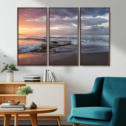 94208089-MGV-CV-36X24-Golden Hour Wall Art Canvas Print, Framed Tranquil Waves Art Picture Print, Beach Horizon Perfect Coastal Serenity Decor Artwork