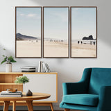 28307820-MGV-FC-48X32-3P_Walnut-Minimalist Beach Wall Art Canvas Print, Framed Coastal Serenity Art Picture Print, Soft Sand Perfect Modern Coastal Decor Artwork