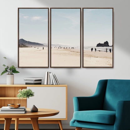 28307820-MGV-FC-48X32-3P_Walnut-Minimalist Beach Wall Art Canvas Print, Framed Coastal Serenity Art Picture Print, Soft Sand Perfect Modern Coastal Decor Artwork