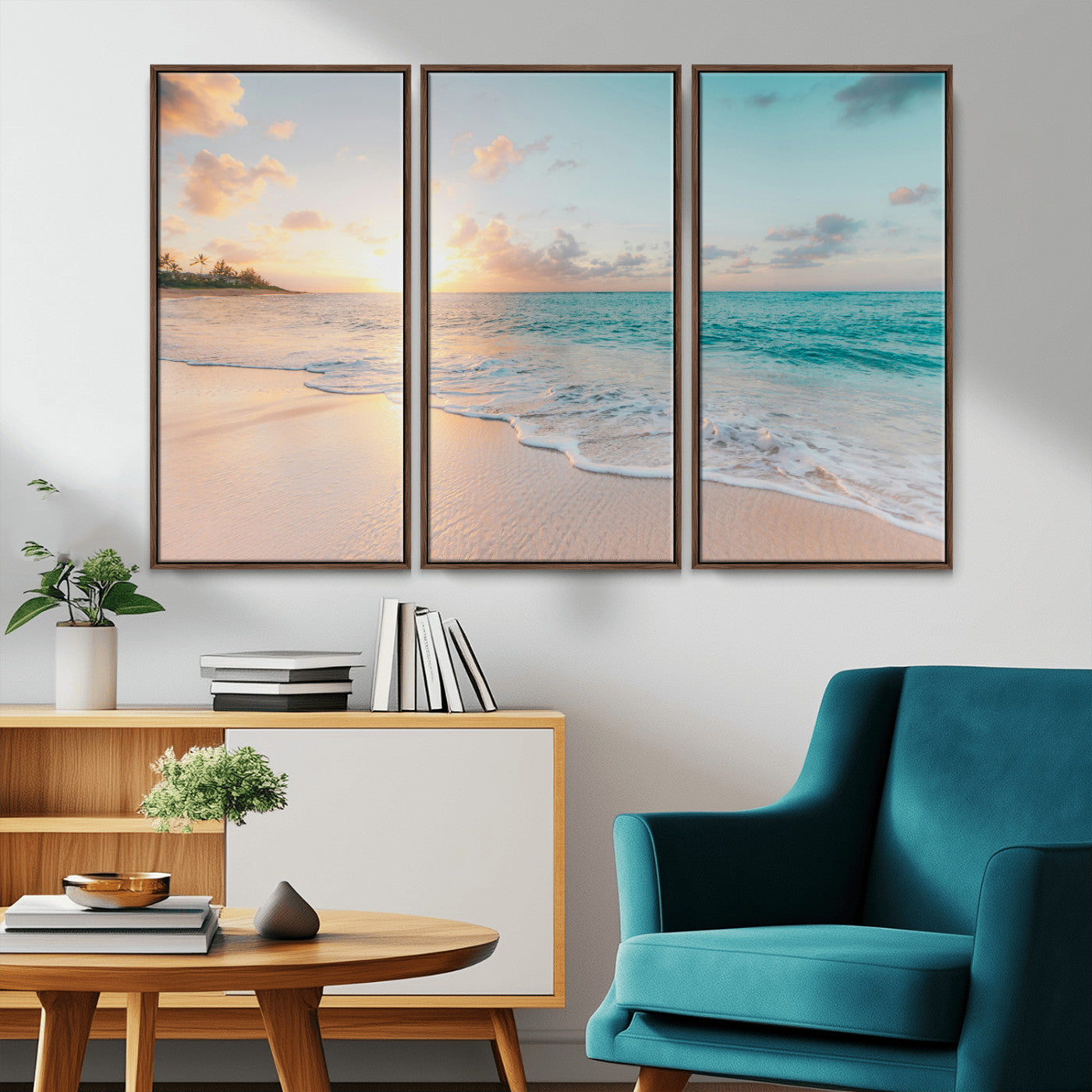 94538225-MGV-CV-36X24-Beach Sunset Wall Art Canvas Print, Framed Ocean Waves Art Picture Print, Summer Escape Perfect Coastal Serenity Decor Artwork