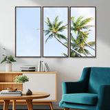 54719115-MGV-FC-48X32-3P_Walnut-Palm Trees Wall Art Canvas Print, Framed Tropical Aesthetic Art Picture Print, Coastal Serenity Perfect Tropical Minimalist Decor