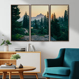 66397982-MGV-FC-48X32-3P_Walnut-Mountain Landscape Wall Art Canvas Print, Framed Forest Serenity Art Picture Print, Mountain Landscape Perfect Rustic Wilderness