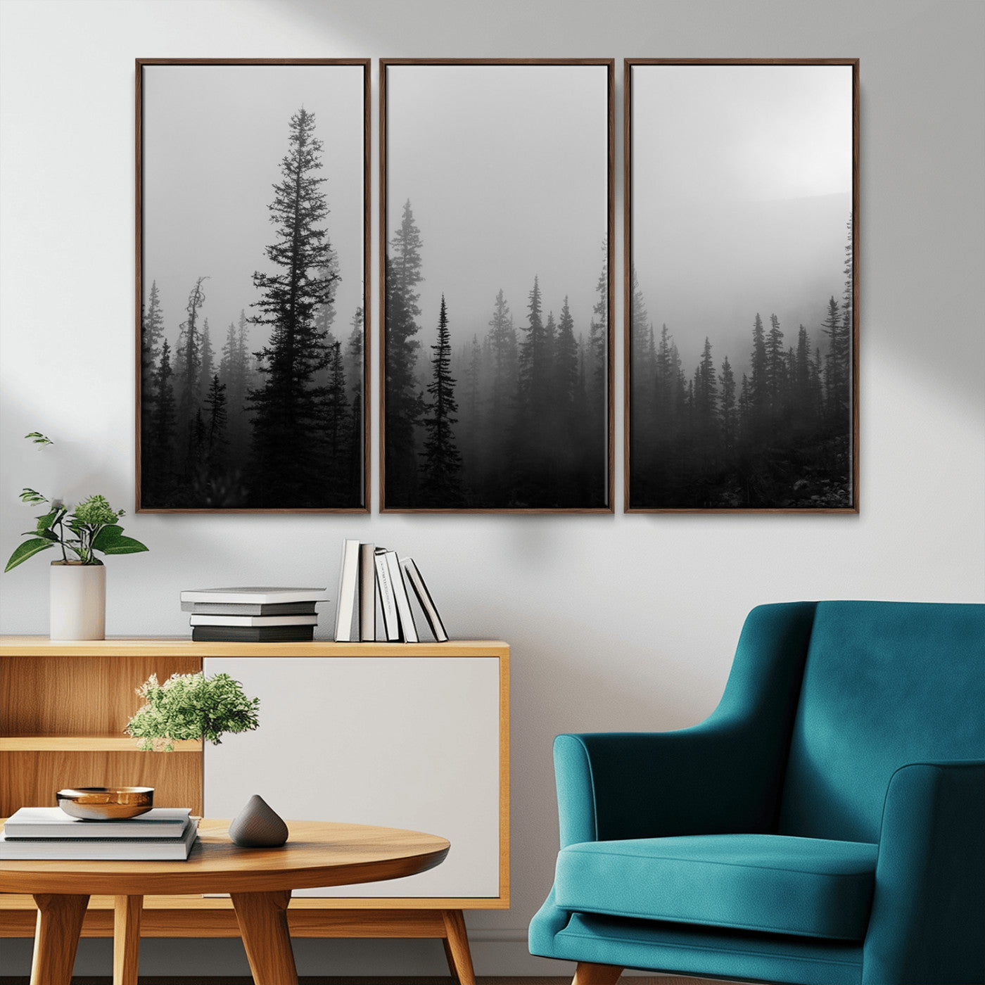 73138900-MGV-CV-36X24-Misty Pines Wall Art Canvas Print, Framed Woodland Photography Art Picture Print, Minimalist Decor Perfect Modern Rustic Decor