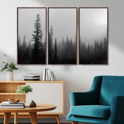 73138900-MGV-CV-36X24-Misty Pines Wall Art Canvas Print, Framed Woodland Photography Art Picture Print, Minimalist Decor Perfect Modern Rustic Decor