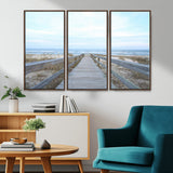 31602988-MGV-CV-36X24-Beach Boardwalk Wall Art Canvas Print, Framed Coastal Serenity Art Picture Print, Ocean View Perfect Coastal Minimalist Decor