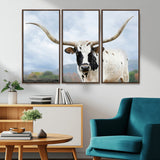 63592811-MGV-CV-36X24-Texas Longhorn Wall Art Canvas Print, Framed Western Rustic Art Picture Print, Farmhouse Decor Perfect Rustic Farmhouse Decor