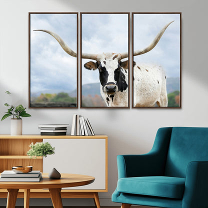63592811-MGV-CV-36X24-Texas Longhorn Wall Art Canvas Print, Framed Western Rustic Art Picture Print, Farmhouse Decor Perfect Rustic Farmhouse Decor