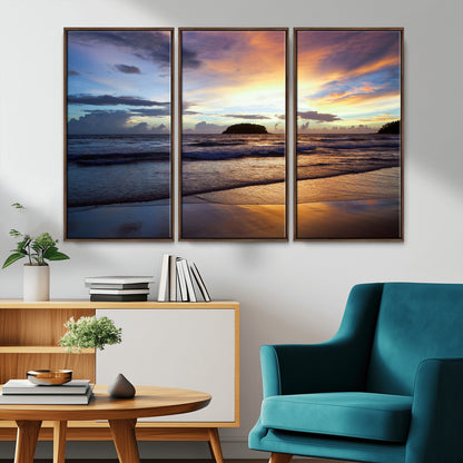 36714356-MGV-CV-36X24-Beach Sunset Wall Art Canvas Print, Framed Ocean Waves Art Picture Print, Tropical Seascape Perfect Coastal Serenity Decor Artwork