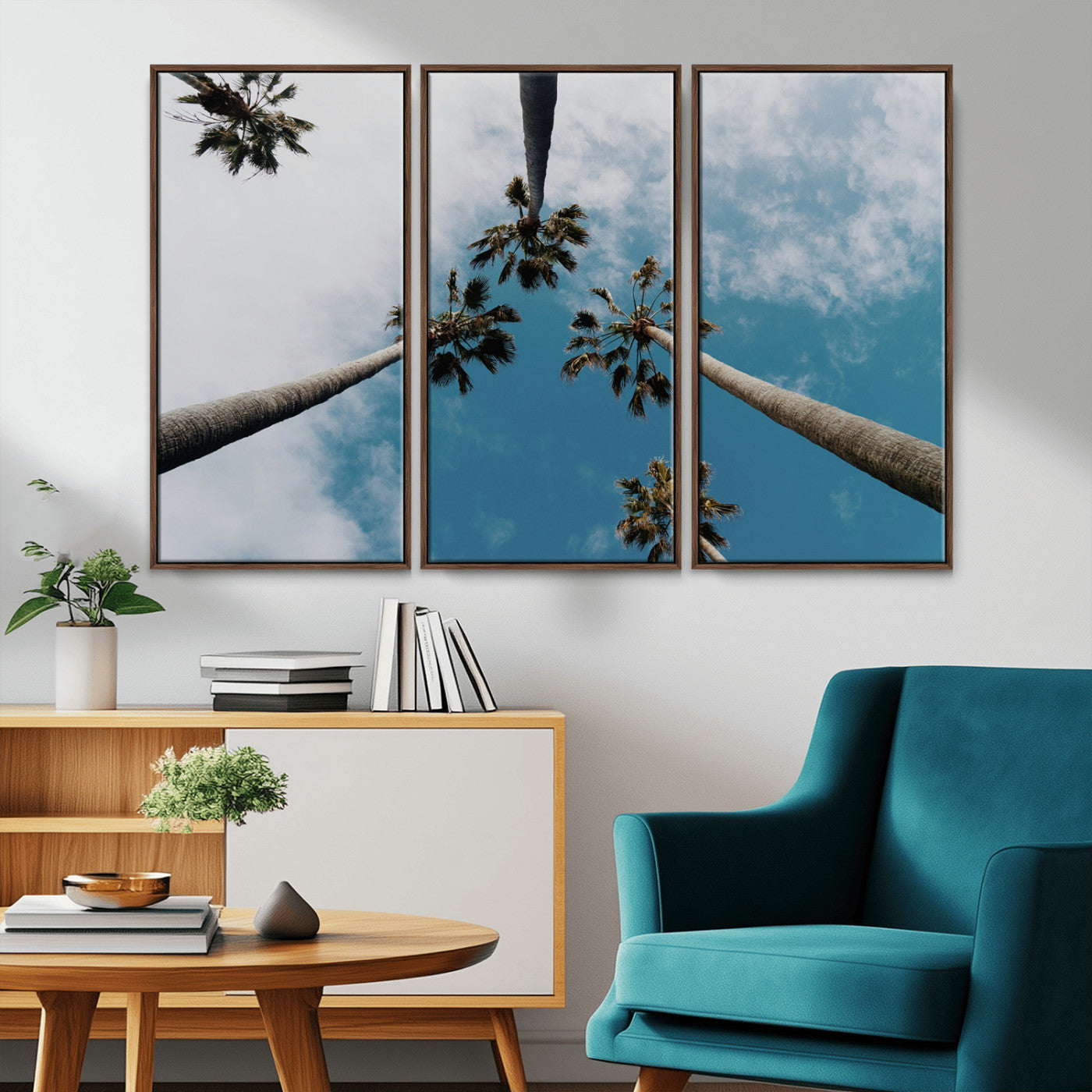 45236398-MGV-CV-36X24-Tropical Palm Trees Wall Art Canvas Print, Framed California Sky Art Picture Print, Minimalist Nature Perfect Coastal Minimalist