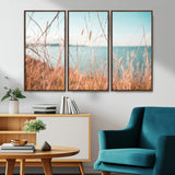 36108696-MGV-FC-48X32-3P_Walnut-Coastal Grass Wall Art – Serene Ocean View Canvas Print, Beach Nature Photography Decor for Living Room, Bedroom, Office or Modern