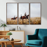 94723307-MGV-CV-36X24-Western Cowboys Wall Art Canvas Print, Framed Rustic Prairie Art Picture Print, Horseback Riding Perfect Rustic Western Decor