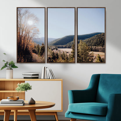 52941305-MGV-CV-36X24-Rustic Landscape Wall Art Canvas Print, Framed Serene Valley Art Picture Print, Pine Tree Horizon Perfect Rustic Cabin Decor