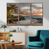 55108220-MGV-CV-36X24-Tropical Beach Wall Art Canvas Print, Framed Hawaiian Sunset Art Picture Print, Ocean Waves Perfect Coastal Tropical Decor Artwork