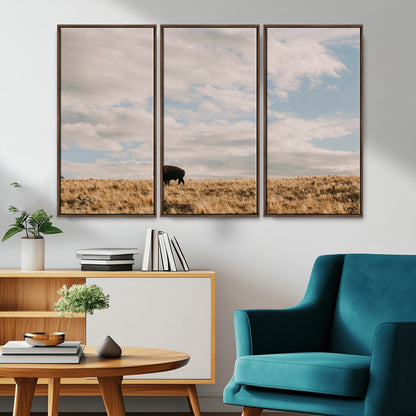 22754563-MGV-CV-36X24-Earthy Tones Wall Art Canvas Print, Framed Rustic Nature Art Picture Print, Solitary Buffalo Perfect Western Minimalist Decor