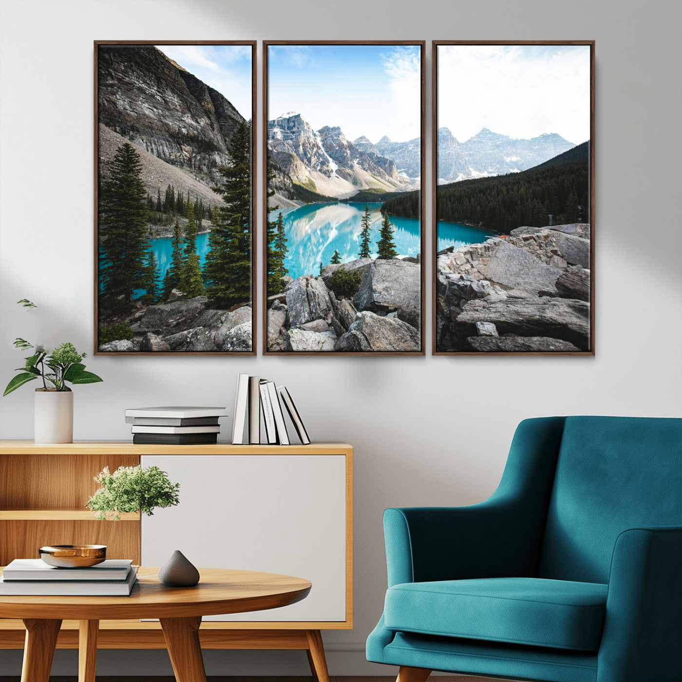 98014896-MGV-CV-36X24-Canadian Rockies Wall Art Canvas Print, Framed Mountain Landscape Art Picture Print, Turquoise Water Perfect Scandinavian