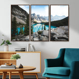 98014896-MGV-CV-36X24-Canadian Rockies Wall Art Canvas Print, Framed Mountain Landscape Art Picture Print, Turquoise Water Perfect Scandinavian