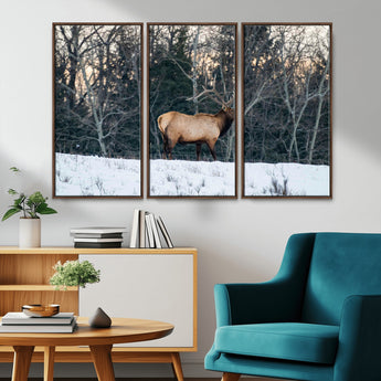 36533178-MGV-CV-36X24-Wild Elk Photography Wall Art Canvas Print, Framed Winter Wildlife Art Picture Print, Snowy Forest Perfect Rustic Lodge Decor
