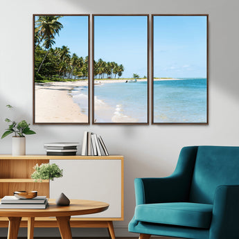 37858872-MGV-CV-36X24-Palm Tree Coast Wall Art Canvas Print, Framed Island Getaway Art Picture Print, Crystal Blue Water Perfect Tropical Coastal Decor