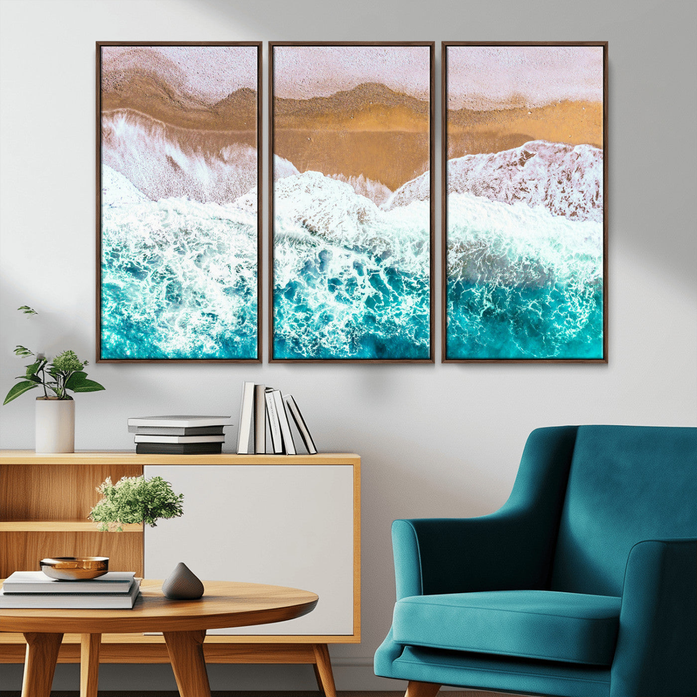 26870666-MGV-CV-36X24-Aerial Beach Wall Art Canvas Print, Framed Ocean Waves Art Picture Print, Coastal Landscape Perfect Coastal Minimalist Decor
