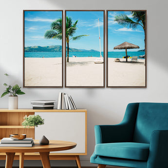 42623350-MGV-CV-36X24-Tropical Beach Wall Art Canvas Print, Framed Palm Tree Art Picture Print, Ocean View Perfect Tropical Coastal Decor Artwork