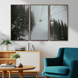 87018452-MGV-FC-48X32-3P_Walnut-Ski Lift Wall Art Canvas Print, Framed Snowy Pines Art Picture Print, Misty Landscape Perfect Winter Serenity Decor Artwork