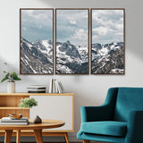 94074619-MGV-CV-36X24-Snowy Peaks Wall Art Canvas Print, Framed Alpine Wilderness Art Picture Print, Mountain Escape Perfect Winter Serenity Decor